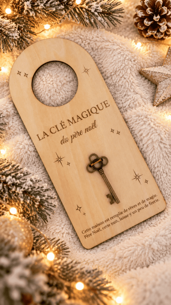 La clé magique du Père Noël en bois