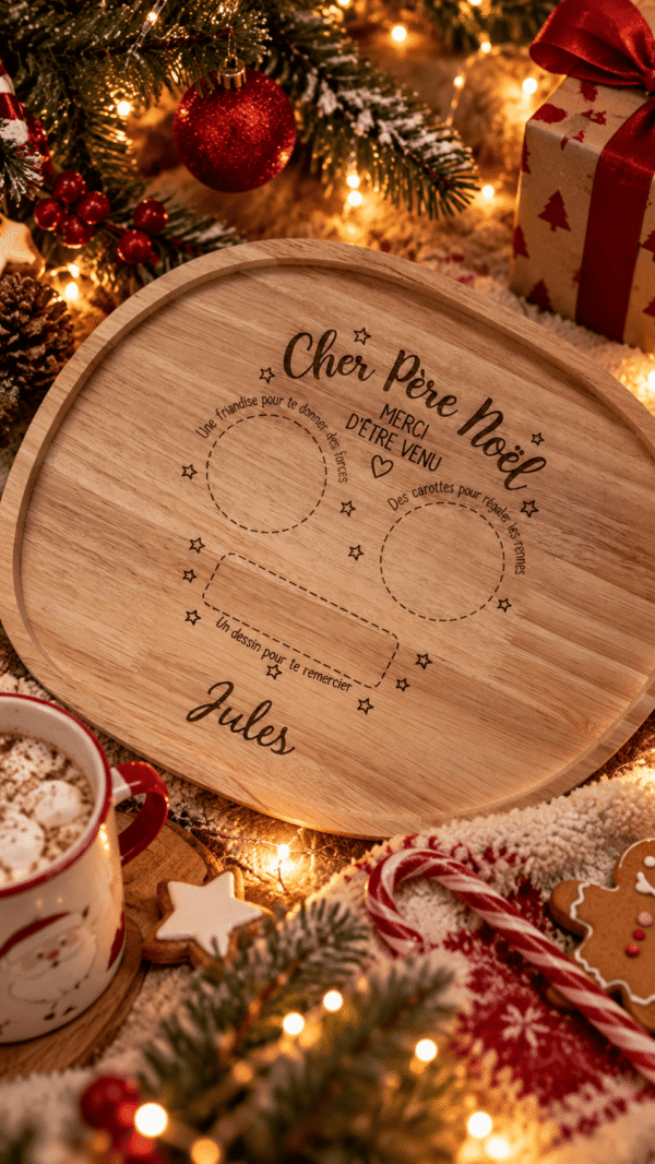 Plateau de gourmandises pour le Père Noël personnalisé en bois